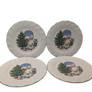 Vintage Nikko Salad Dessert Plates Happy Holidays Christmas Tree Set of Four